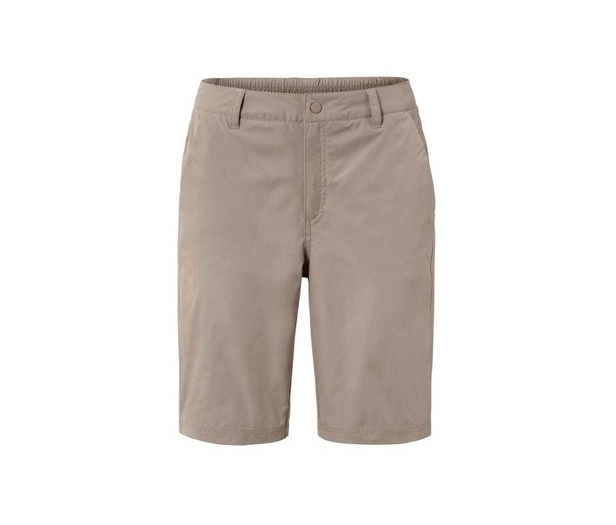 Taupefarbene Softshell-Funktionsshorts.