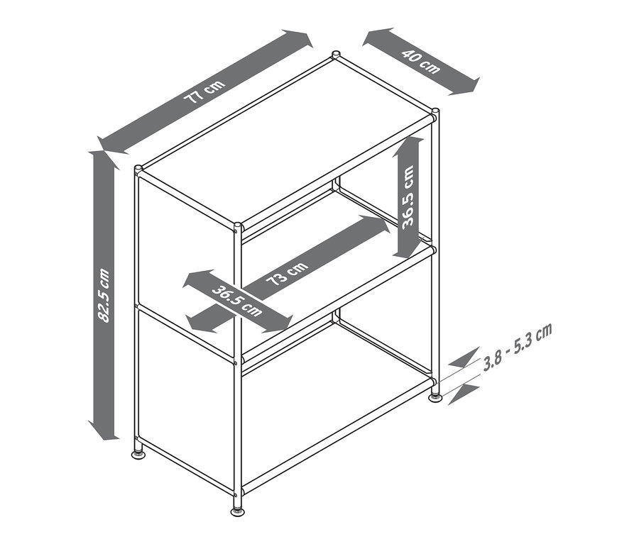 Abmessungen des Regals Metall »CN3« mit 2 Fächern.