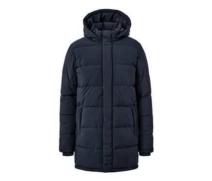 Marineblauer Stepp-Parka mit Kapuze.