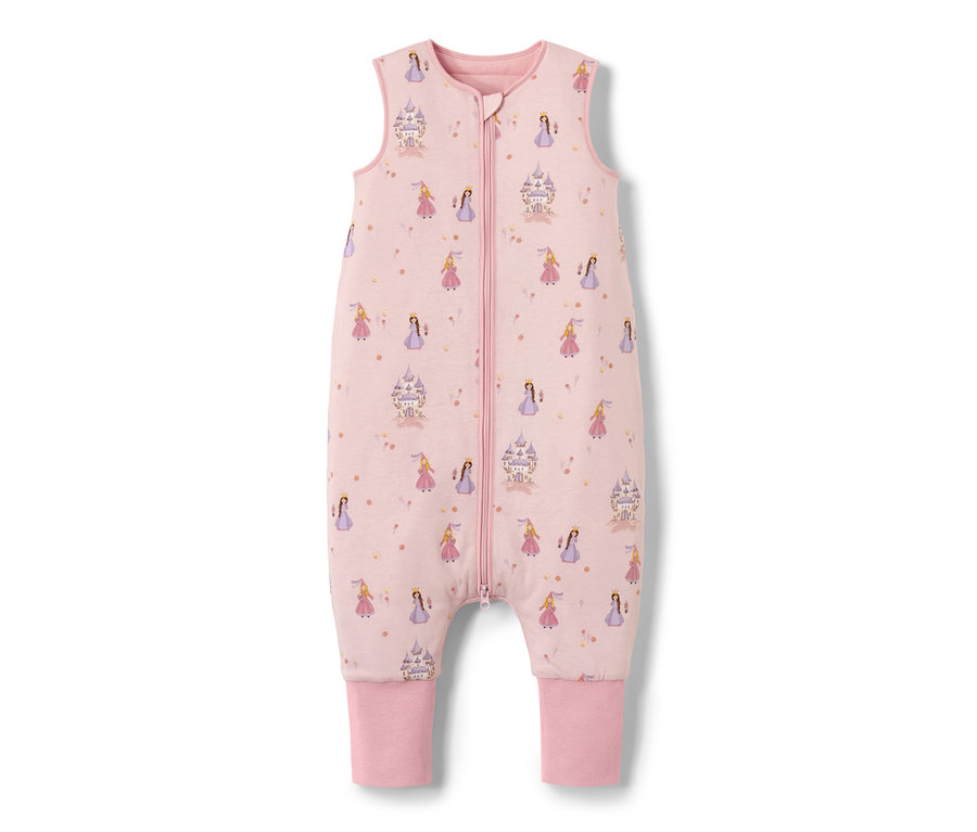 Rosa Schlafsack mit Beinen, 2,5 TOG, ca. 110 cm, mit Prinzessinnen- und Schlossp Print.