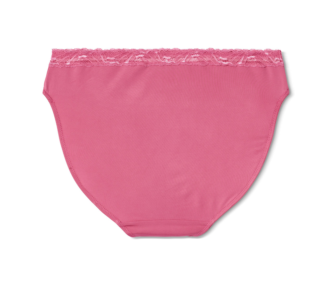 Einzelner, rosafarbener Slip (von 2 Slips) mit Spitze.