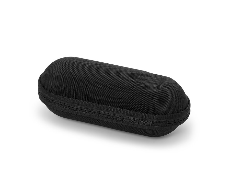 Schwarze Box für Flaschenhalterung mit Reißverschluss.