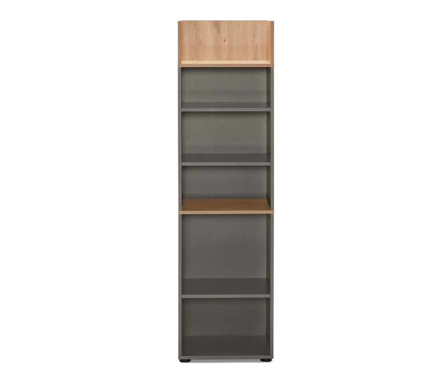 Ein offener grauer Büroschrank.