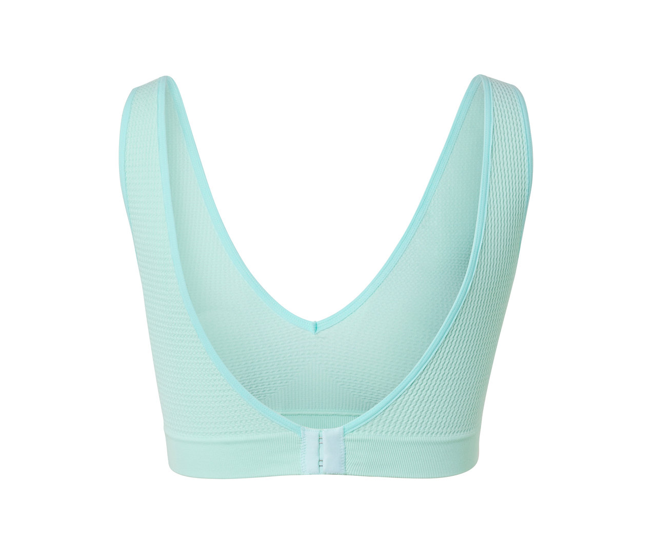 Detailansicht eines hellblauen Seamless-BHs mit Struktur.