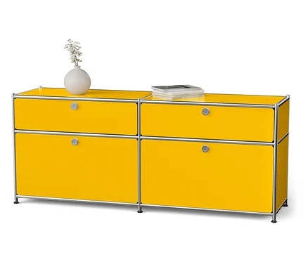 Gelbes Sideboard Metall »CN3« mit 2 Klappenfächern und 2 Schubladen.