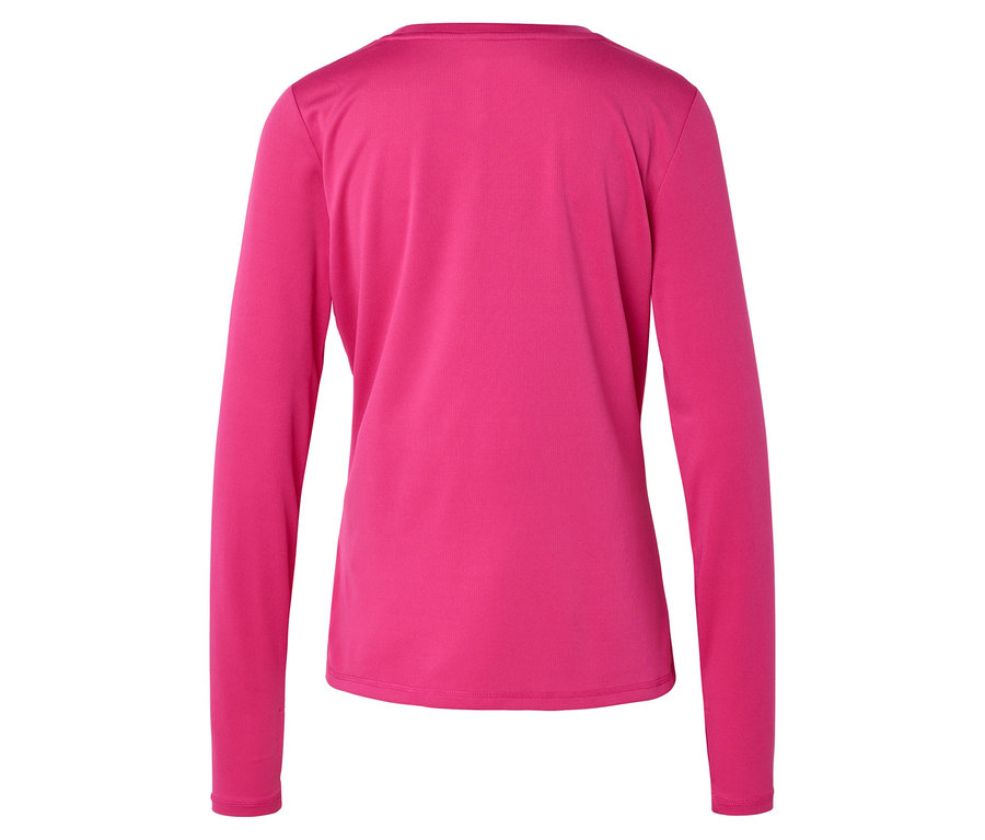Rückansicht eines pinkfarbenen, langärmeligen Oberteils.