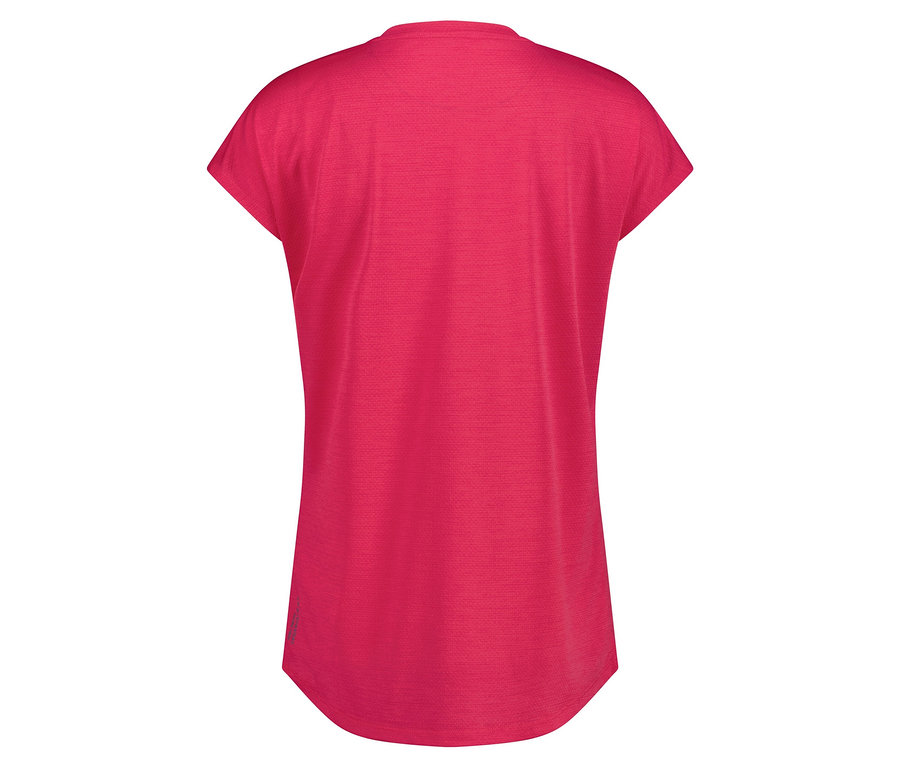 Nahaufnahme eines pinkfarbenen T-Shirts mit kurzen Ärmeln.