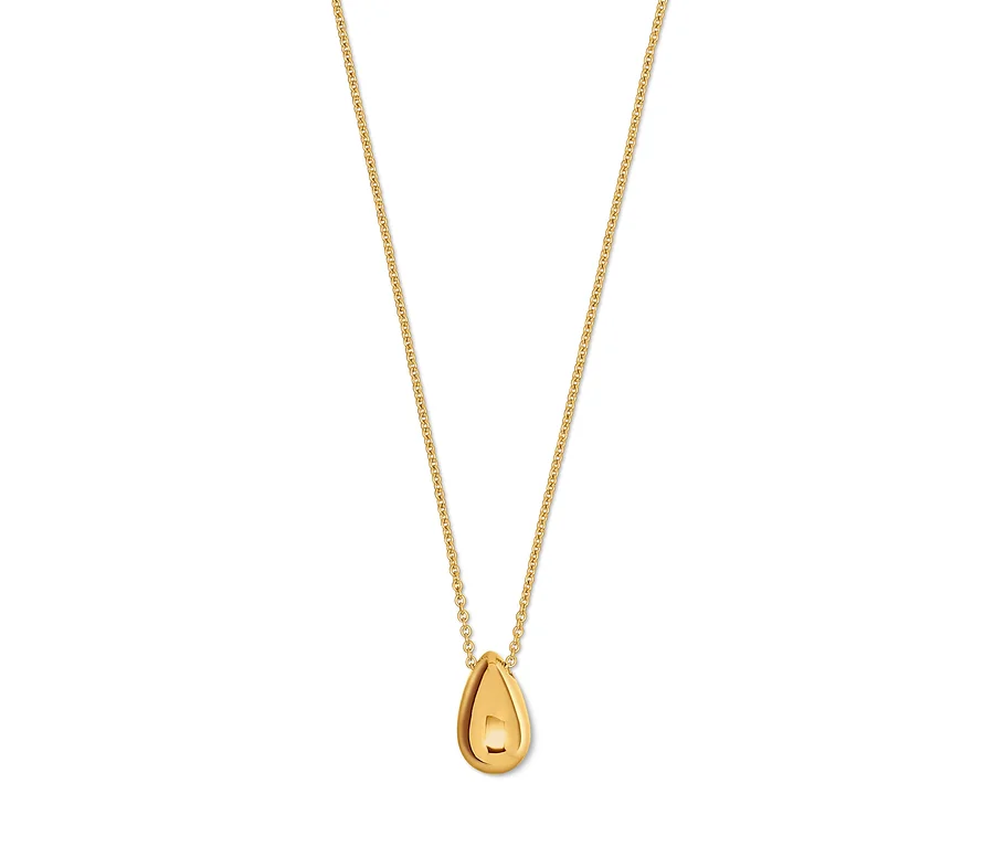 Goldene Halskette mit tropfenförmigem Anhänger.