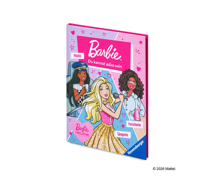 Cover eines Buches mit Barbie als Sängerin, Pilotin und Forscherin.
