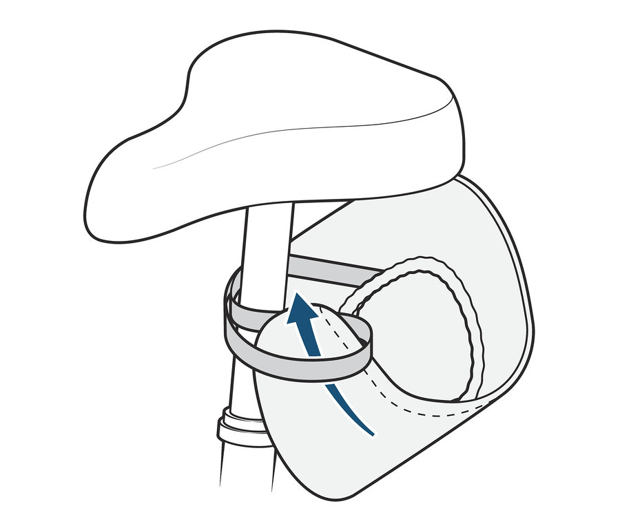 Illustration eines Fahrradsattelbezugs, der an einem Fahrradsattel befestigt ist.