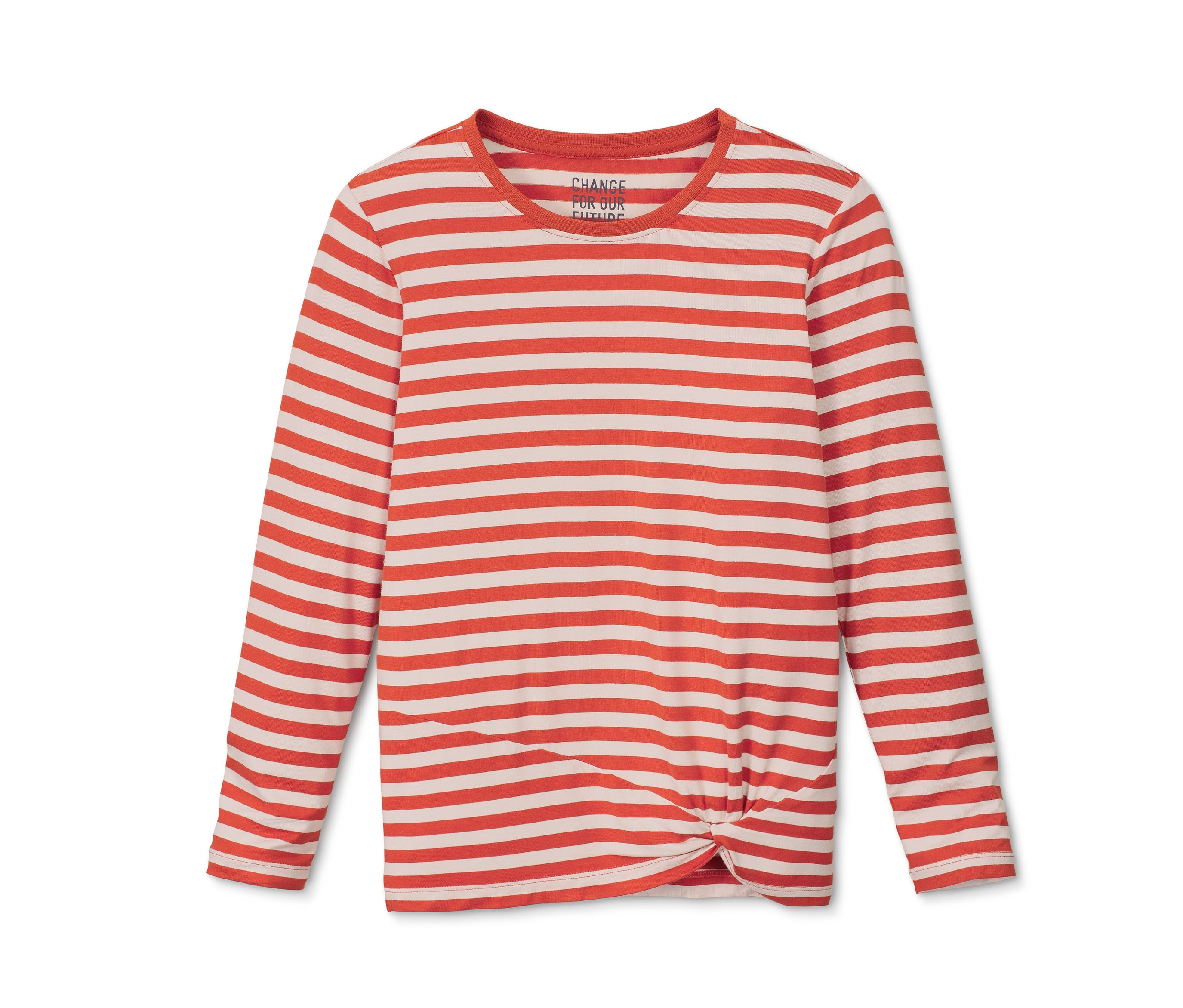 Orange-weiß gestreiftes Langarmshirt mit Knotendetail.