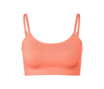 Pfirsichfarbenes Seamless-Bustier mit Spitze.