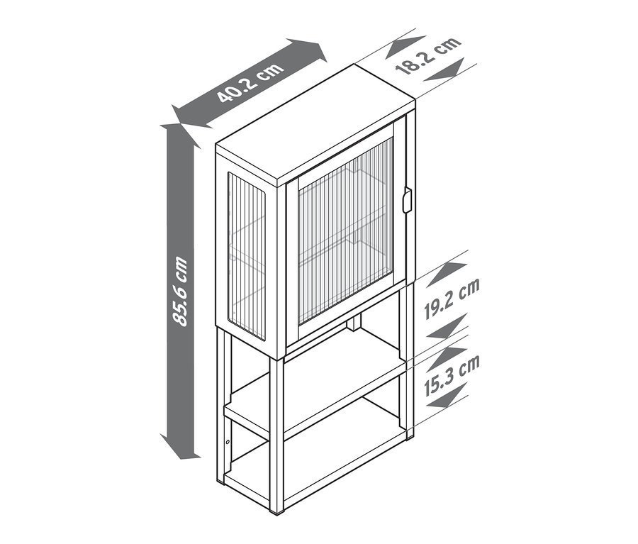 Abbildung eines Wandschranks mit Glastür mit Maßangaben.