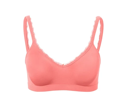 Nahtloser Soft-BH in Papaya mit Spitze.