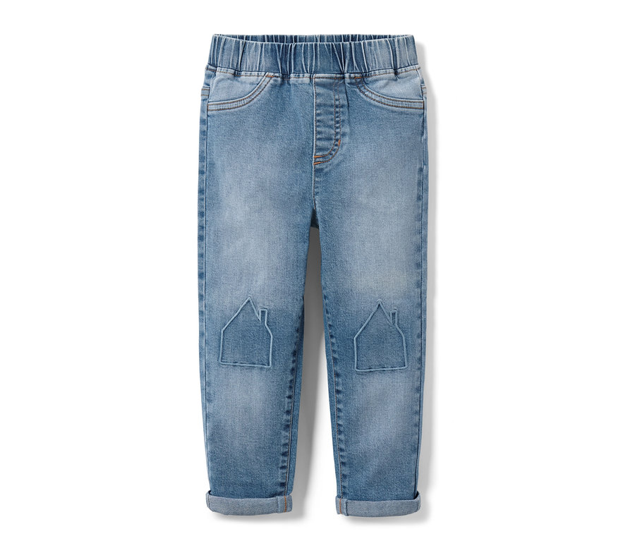 Kleinkind-Schlupfdenim, mit Häuschen-Stickerei.