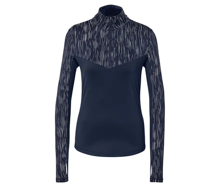 Dunkelblaues Langarmshirt mit abstraktem Muster.