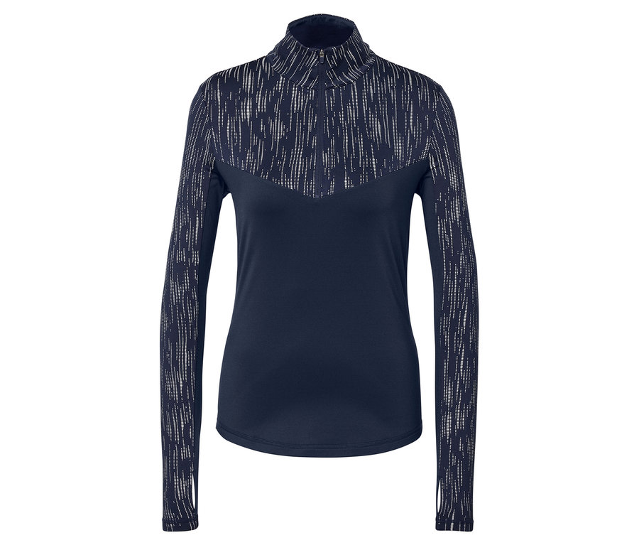 Dunkelblaues Langarmshirt mit abstraktem Muster.