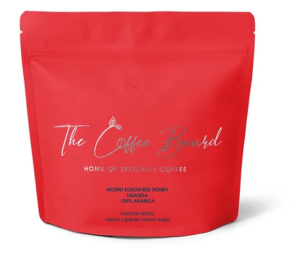 Rote Packung The Coffee Board - Mount Elgon Red Honey Omni Roast - 350 g Ganze Bohne.