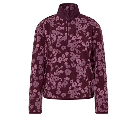 Weinrotes Fleece-Oberteil mit Blumenmuster.