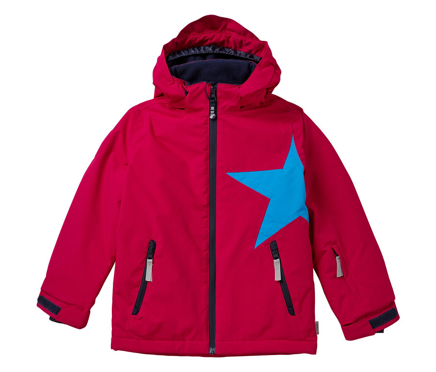 JAKO-O Schneejacke in Traubenfarbe mit blauem Stern auf der Vorderseite.