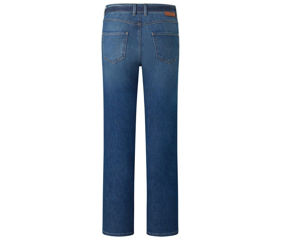 Rückansicht einer blauen Jeans mit geradem Bein.