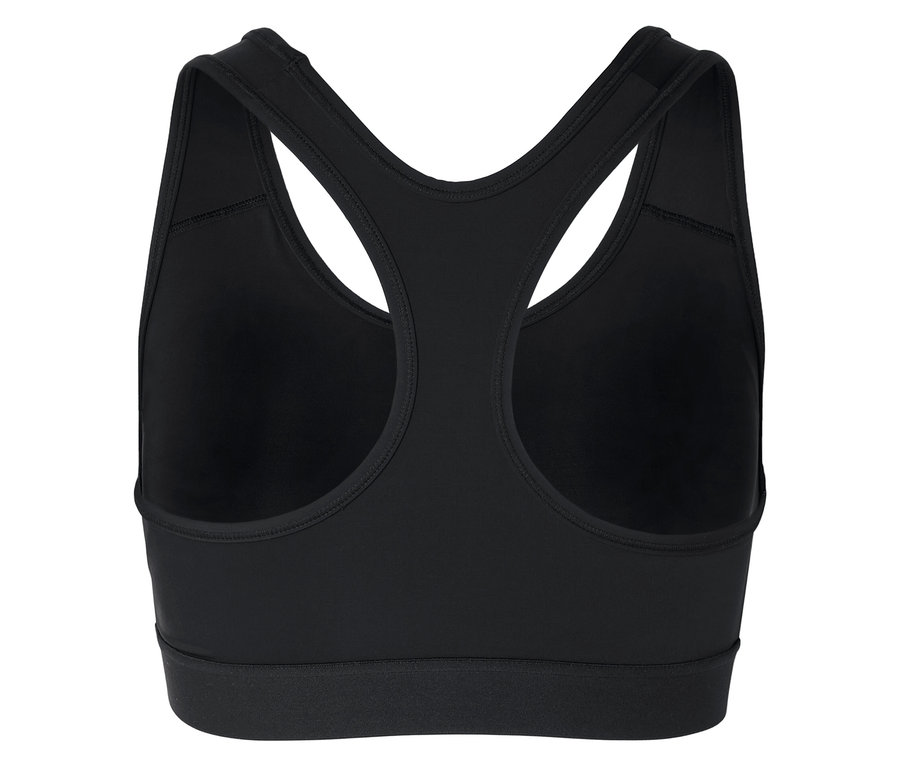 Rückansicht eines schwarzen Sport-BHs mit Racerback.