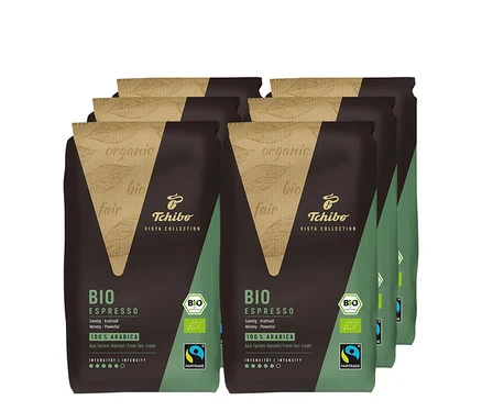 Sechs Packungen Vista Collection Bio Espresso - 6x 1 kg Ganze Bohne.