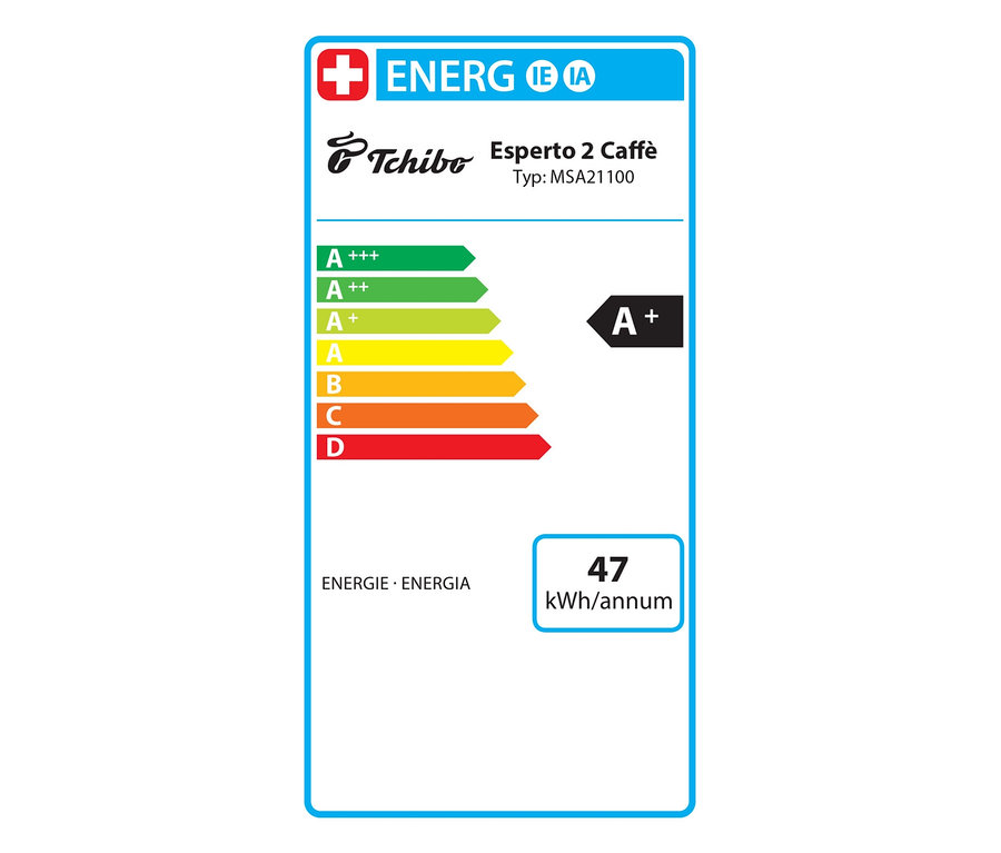 Energielabel für »Esperto2 Caffè« Kaffeevollautomat mit A+ und 47 kWh/annum.