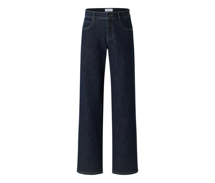 Angels Denim »Liz« in Dunkelblau mit weitem Bein und gelben Nähten.
