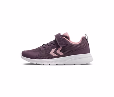 Pflaumenfarbener hummel® Sneaker »Actus Tr Bearther Jr« mit rosa Akzenten und weißer Sohle, von der Seite.