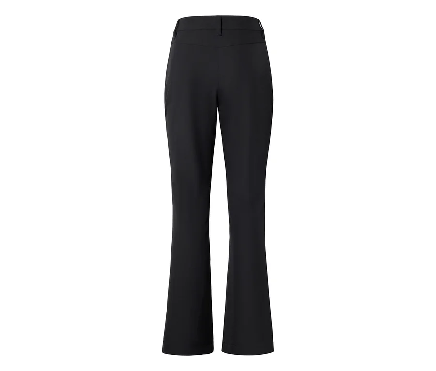 Schwarze High-Waist-Hose mit leicht ausgestelltem Bein, von hinten gesehen.