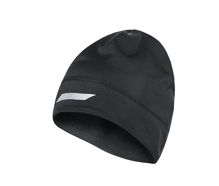 Schwarze Thermo-Funktionsmütze mit Reflektorprint.
