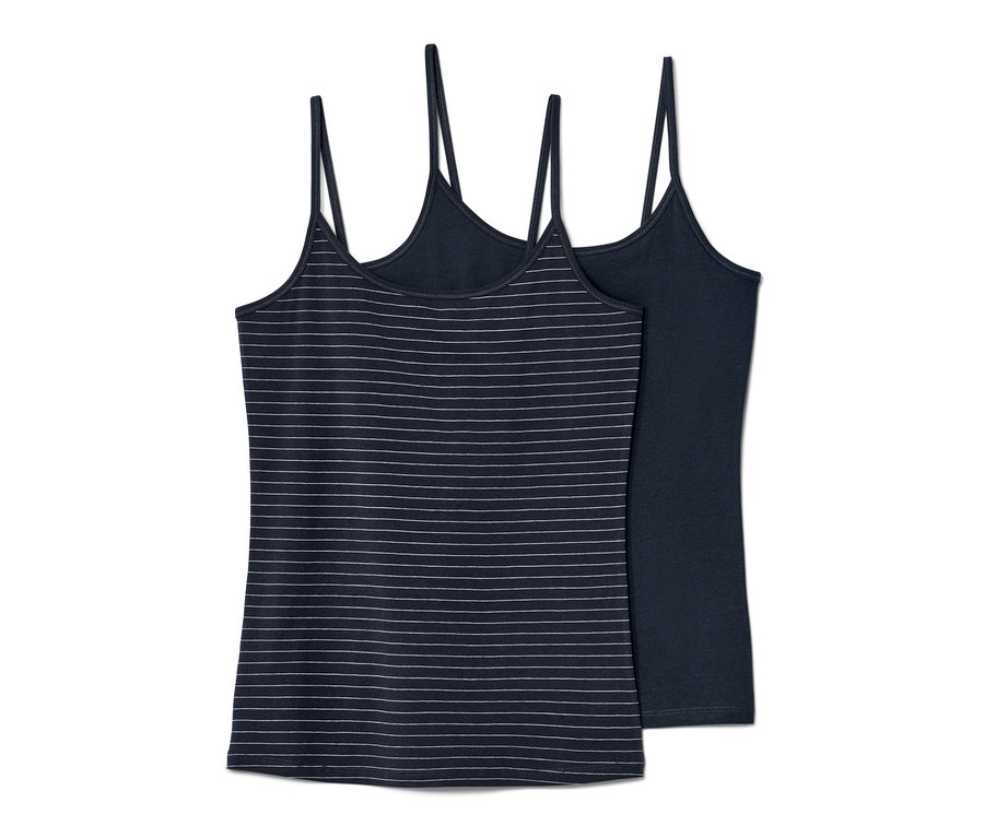 Zwei Spaghetti-Hemdchen, eines gestreift und eines uni.