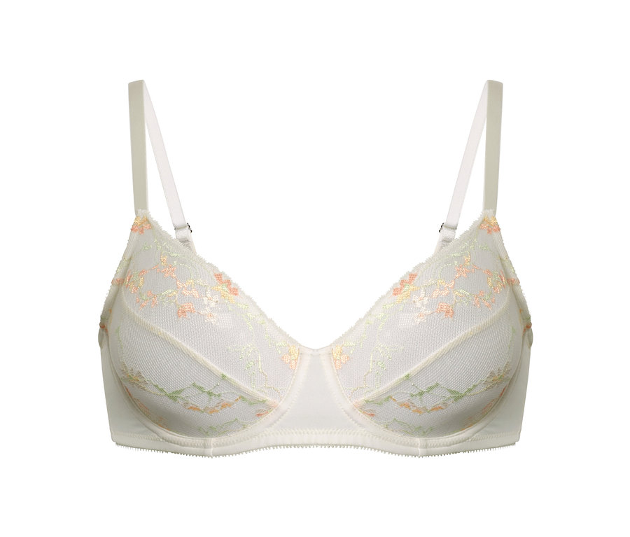 Cremefarbener Bügel-BH mit Spitze.