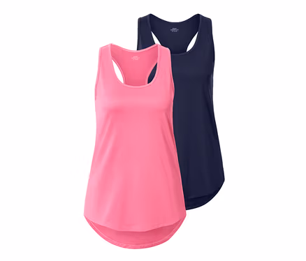 Zwei Funktionstops, einer pink und einer blau.