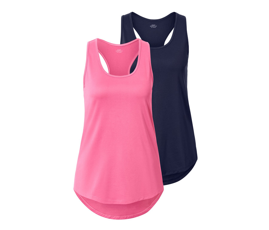 Zwei Funktionstops, einer pink und einer blau.