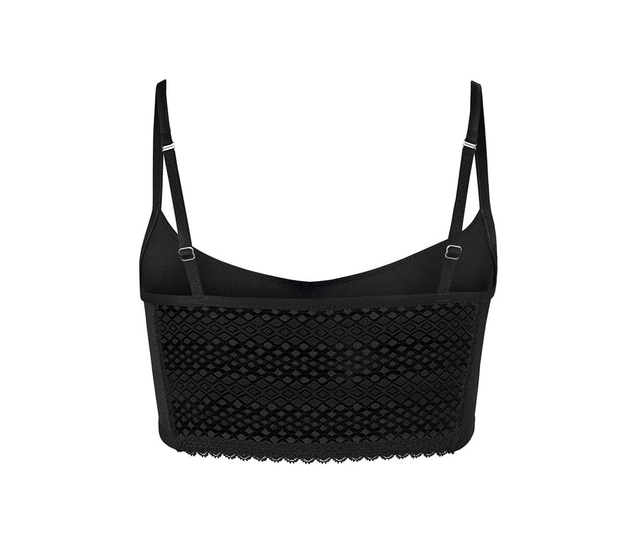 Schwarzes Bustier mit Spitzeneinsatz.
