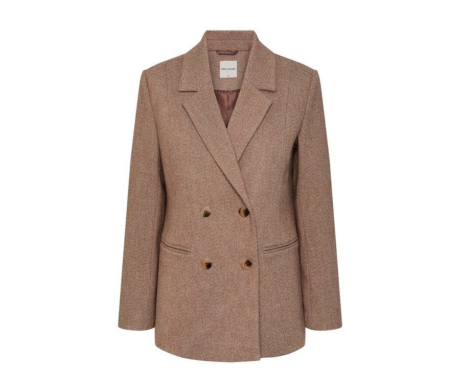 Brauner Blazer mit Knöpfen.