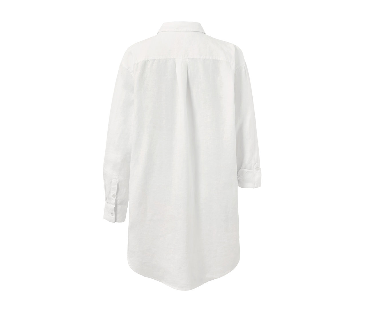 Rückansicht einer weißen Leinenbluse.