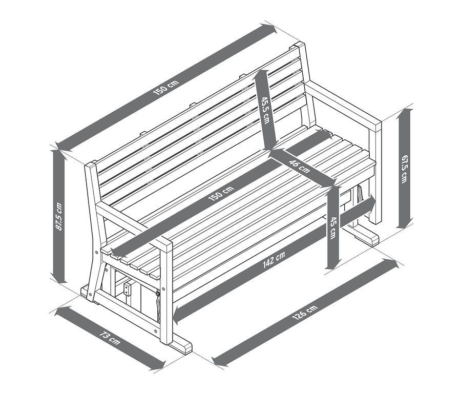 Abmessungen der Schaukelbank.