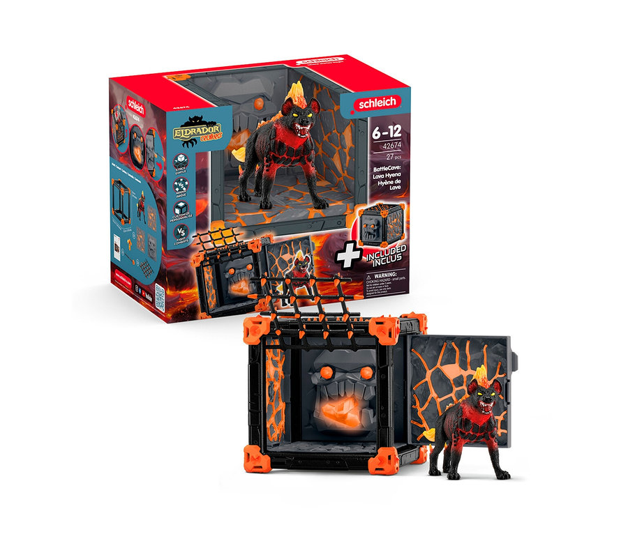 Schleich Eldrador BattleCave Lavahyäne auf Lavauntergrund.