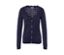 Dunkelblaue Strickjacke mit Ajour-Muster und Knöpfen.