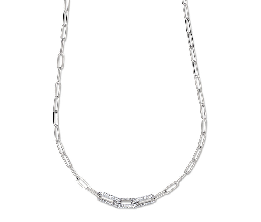 Silberne Gliederkette mit einem dekorativen Glied in der Mitte.