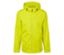 Gelbe Regenjacke mit Kapuze und Reißverschluss.