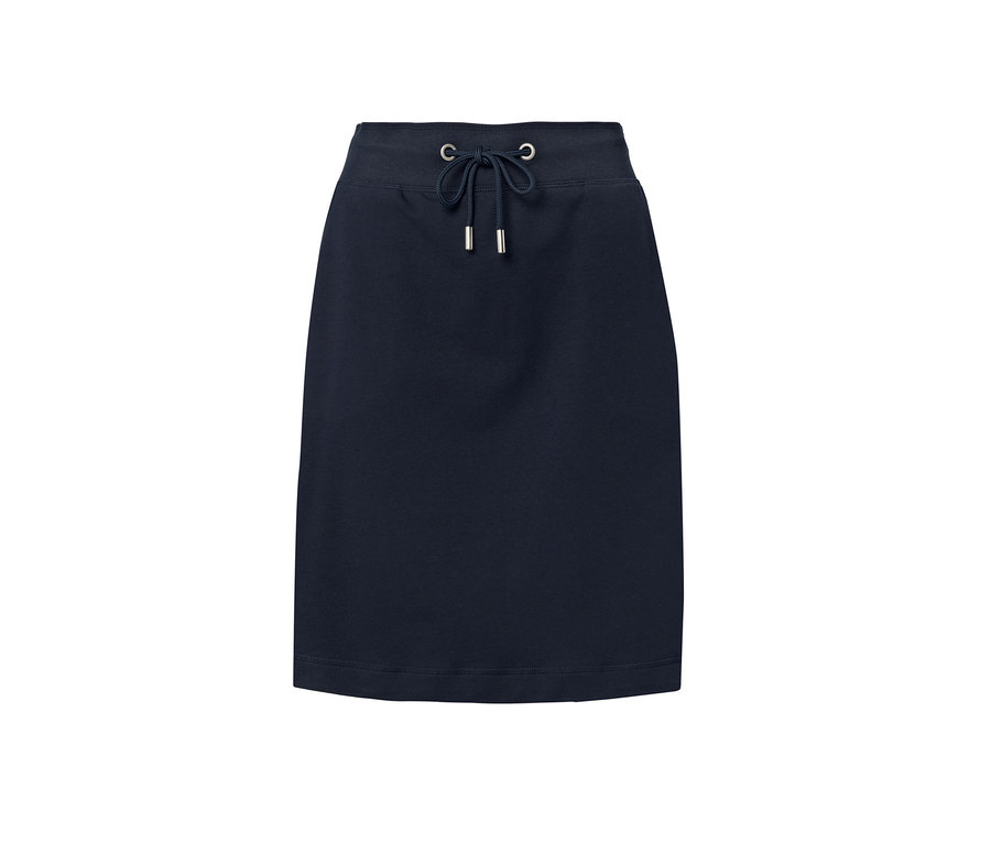 Ein marineblauer Sweatrock mit Kordelzug in der Taille.