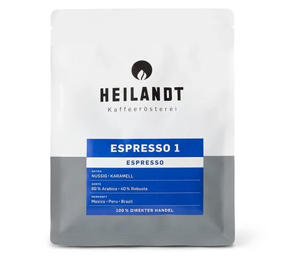Eine Packung Heilandt - Espresso 1 - 250 g Ganze Bohne.