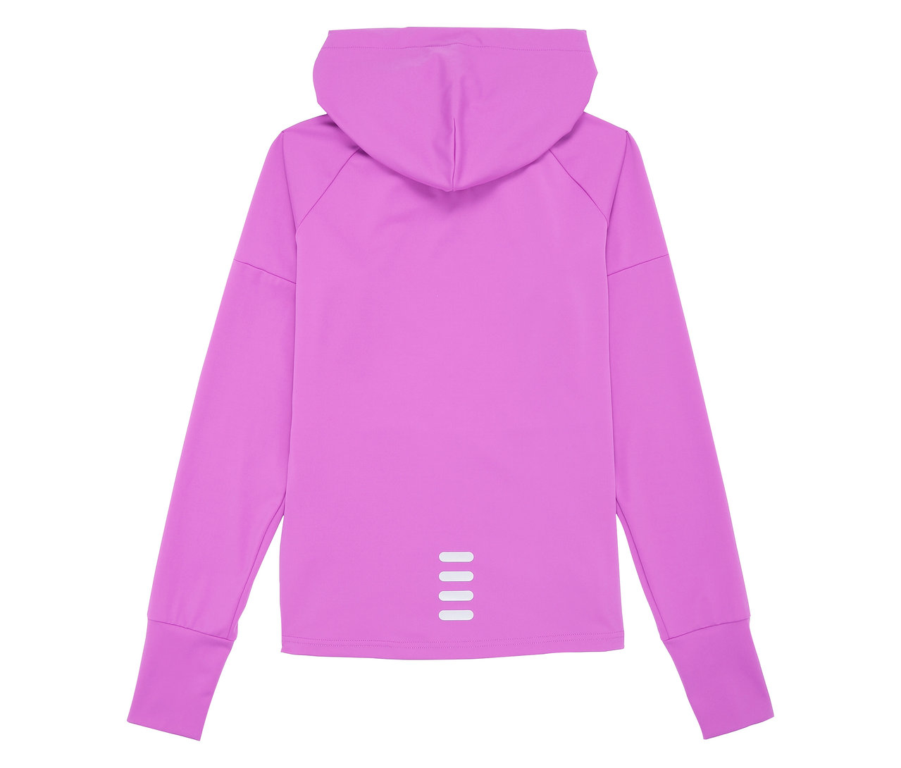 Rückansicht einer lila FILA Damen-Funktionsjacke mit Kapuze und langen Ärmeln.