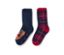 Zwei Paar Kleinkind-Antirutsch-Socken, eines mit Eichhörnchen-Motiv, das andere kariert.