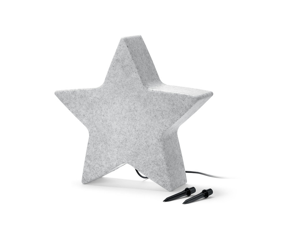 Graue Smart-Outdoorleuchte »Stern«, S, mit zwei schwarzen Heringen.