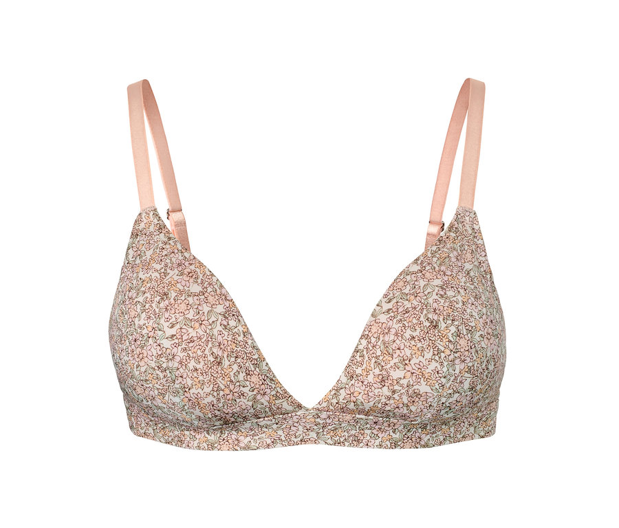 Geblümter Soft-BH mit pfirsichfarbenen Trägern.